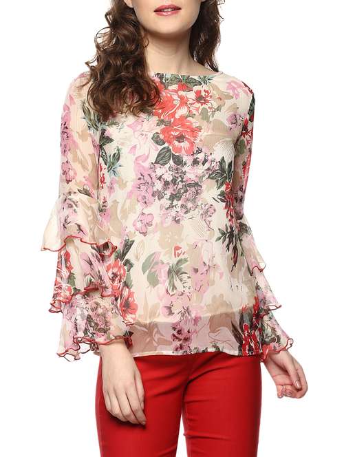 layered bell sleeved printed top - 14884818 - Very Small Image - 1