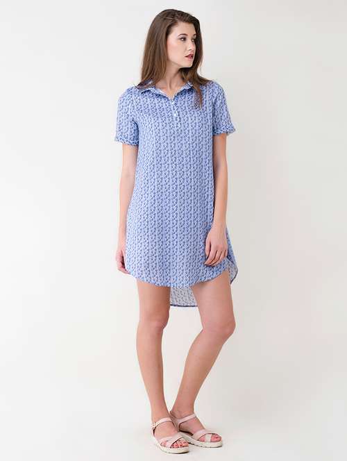 blue printed high low dress - 14913017 - Very Small Image - 1