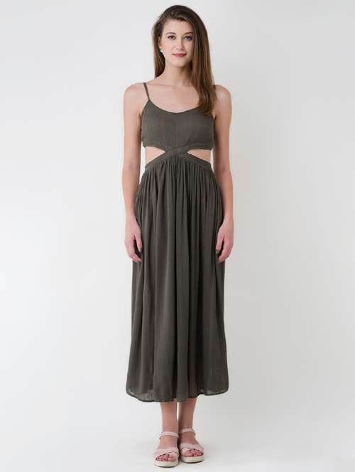 olive solid maxi dress - 14913020 - Very Small Image - 1