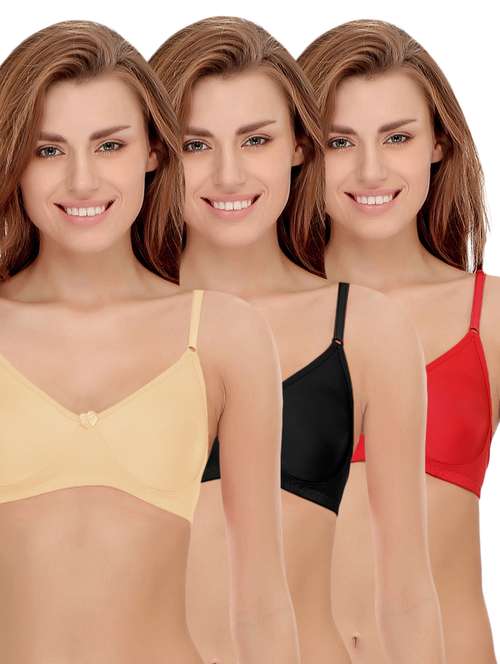 set of 3 multi colored cotton bra - 14964777 - Very Small Image - 1