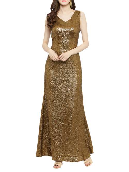 v-neck sequined gown dress - 14966385 - Very Small Image - 1