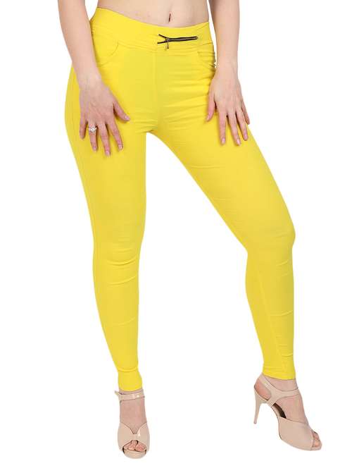 solid yellow cotton lycra jegging - 15097470 - Very Small Image - 1