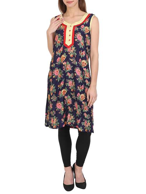 navy blue rayon a-line kurta - 15128089 - Very Small Image - 1