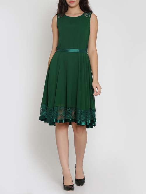 lace detail tie back fit & flare dress - 15143711 - Very Small Image - 1