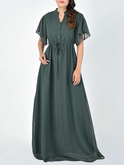 grey solid georgette maxi dress - 15188974 - Very Small Image - 1