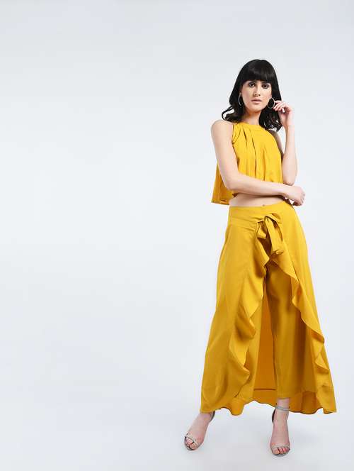 yellow solid ruffled palazzo - 15212708 - Very Small Image - 1