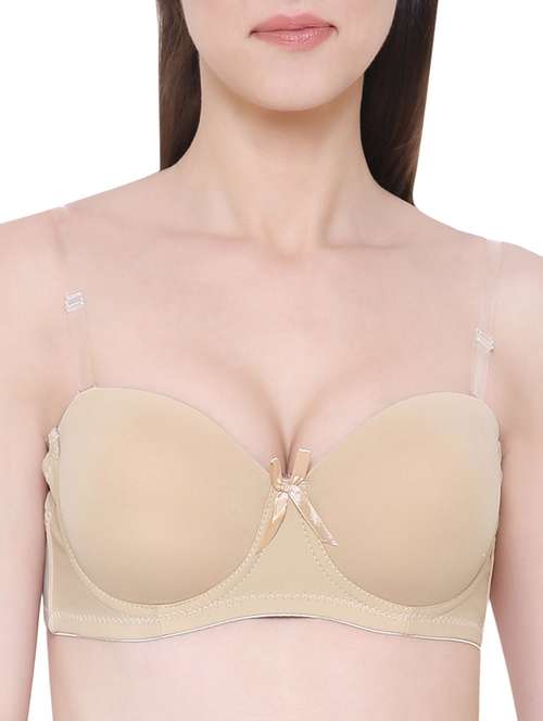 beige solid push up bra - 15227958 - Very Small Image - 1