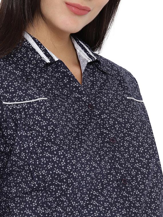 navy blue cotton printed shirt - 15259286 - Standard Image - 3
