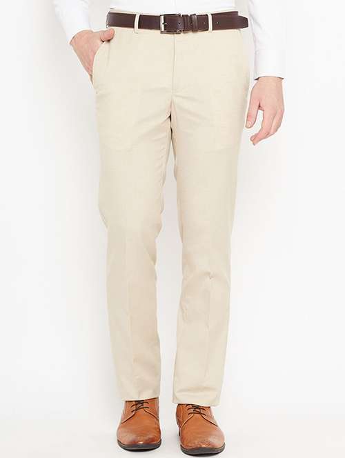 beige cotton flat front formal trouser - 15290533 - Very Small Image - 1