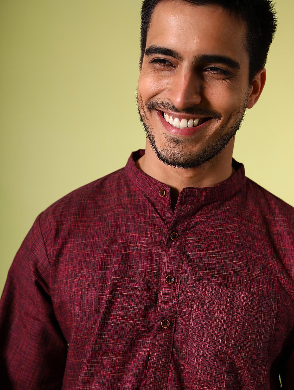 purple solid mandarin neck long kurta - 15355399 - Standard Image - 4
