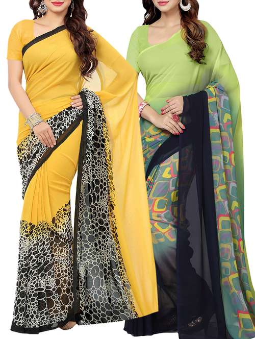 (pack of 2) multicolor georgette printed saree combo with blouse - 15401117 - Very Small Image - 1