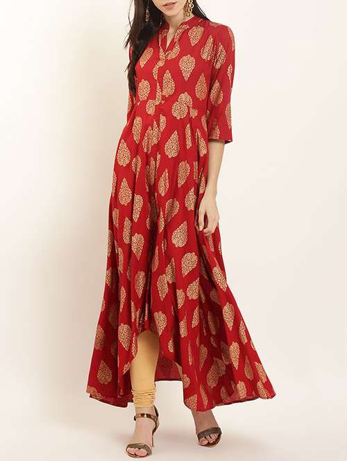 asymmetric block print kurta - 15402327 - Very Small Image - 1