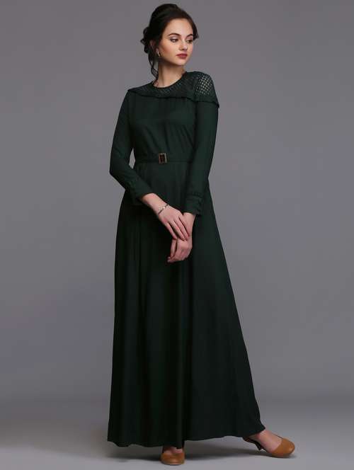 lace panel frill trim maxi dress - 15445206 - Very Small Image - 1