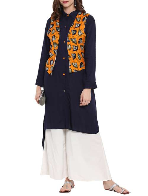 high low kurta with jacket - 15458076 - Very Small Image - 1