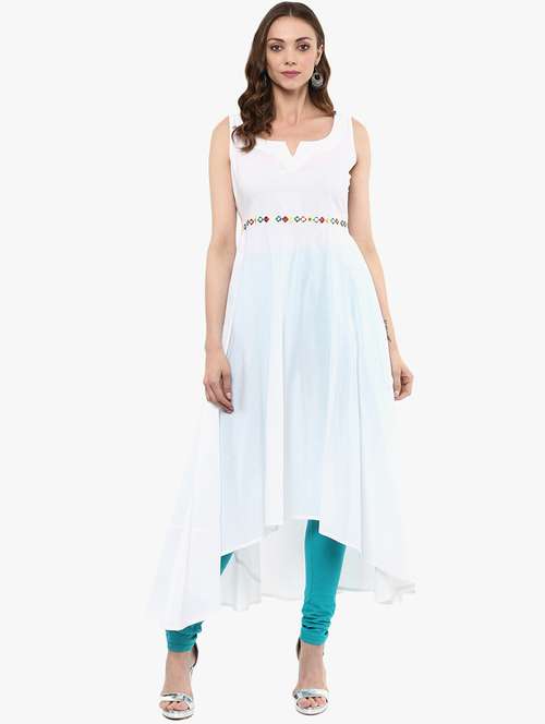 white cotton highlow kurta - 15523808 - Very Small Image - 1