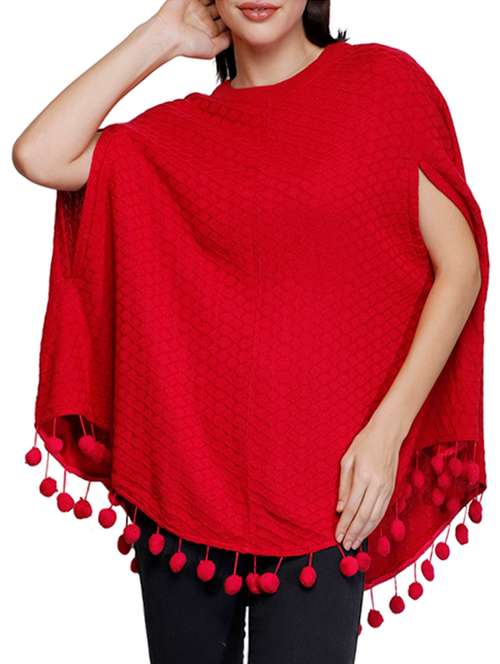 pom-pom detail knitted poncho - 15570469 - Very Small Image - 1