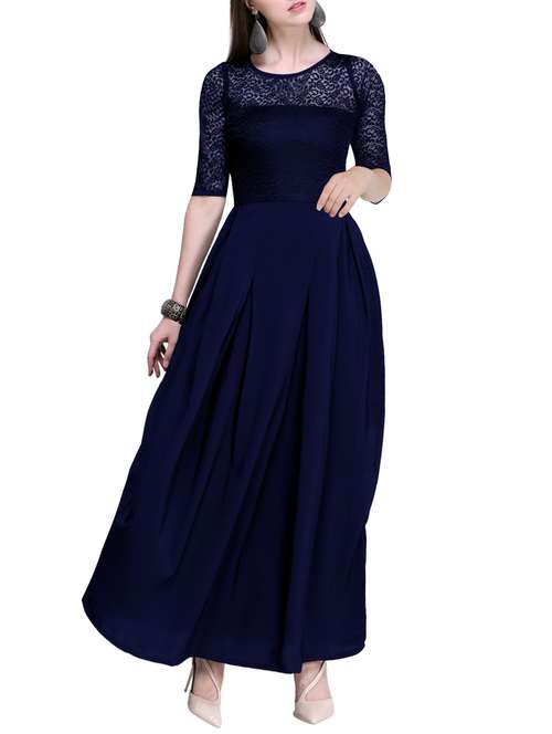 lace overlay pleat detail maxi dress - 15577746 - Very Small Image - 1