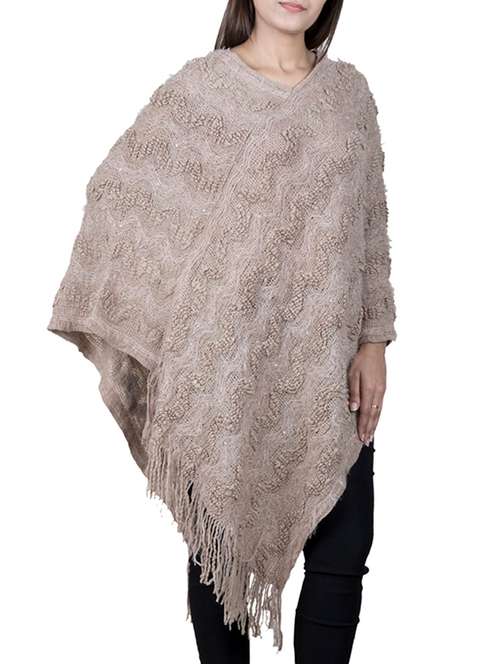 fringe detail woolen poncho - 15621663 - Very Small Image - 1
