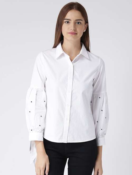 Contrast pearl detail lantern sleeved shirt - 15630118 - Very Small Image - 1