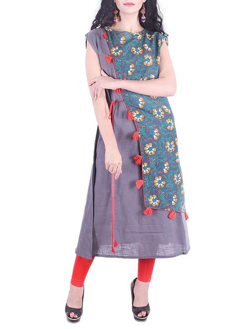 layered a-line kurta with tassels - 15652322 - Very Small Image - 1