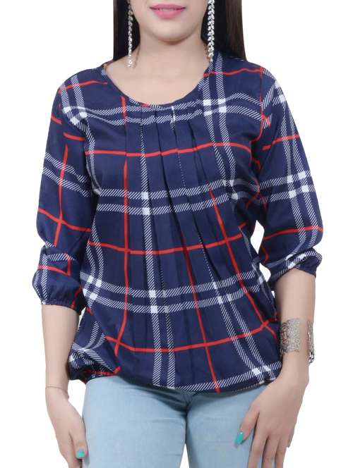 checkered pleated blouson top - 15656814 - Very Small Image - 1