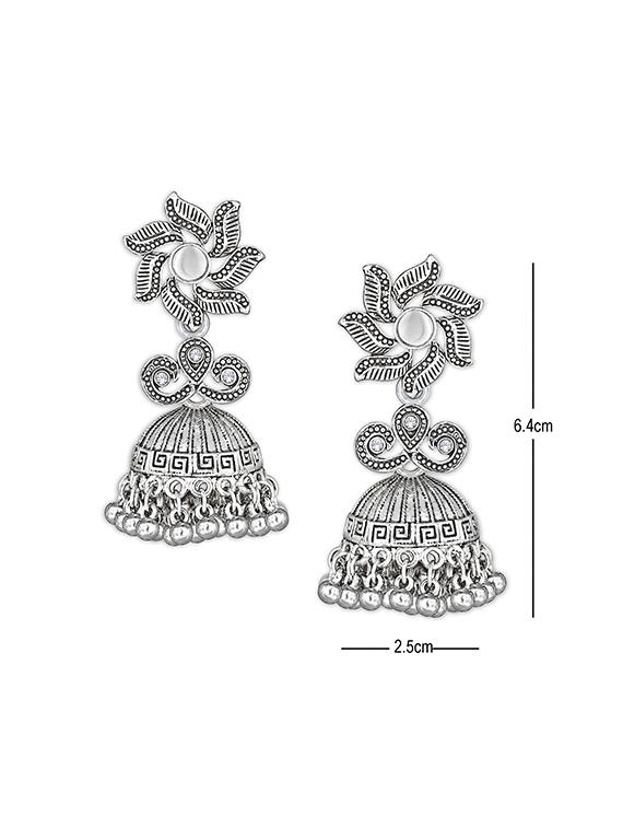silver metal jhumka earring - 15678656 - Zoom Image - 3