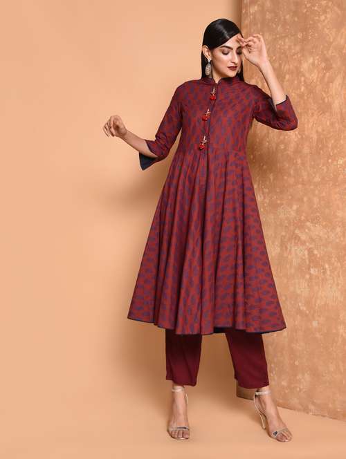 flared printed kurta with tassels - 15697675 - Very Small Image - 1