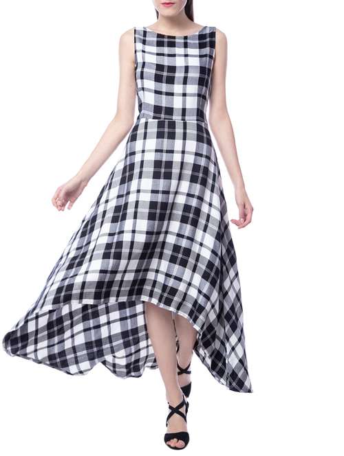 plaid bow detail back high low dress - 15703811 - Very Small Image - 1