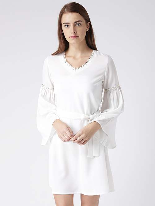 bell sleeved embellished belted dress - 15709075 - Very Small Image - 1