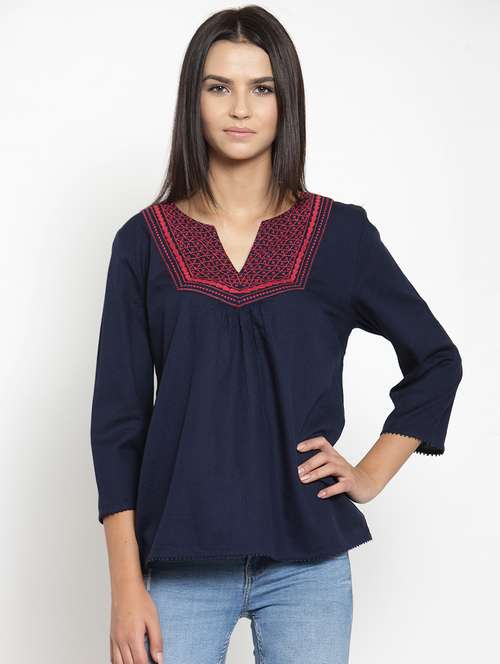 women's a line notch neck top - 15724120 - Very Small Image - 1