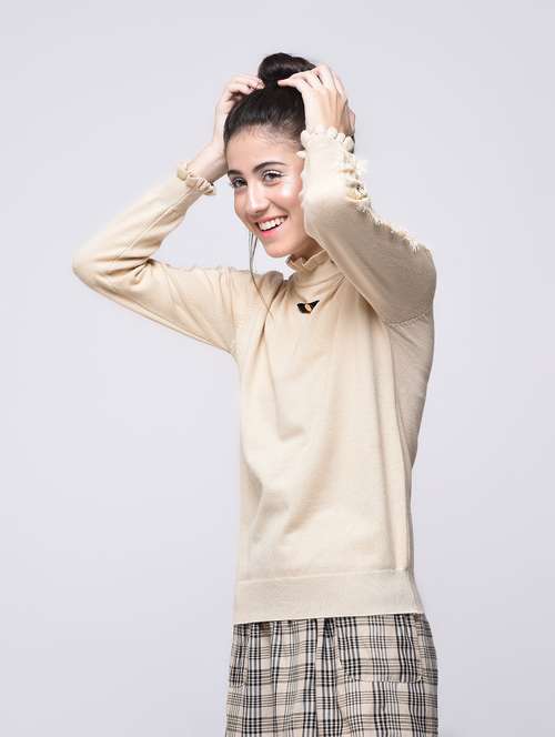 turtle neck lace detail pullover - 15726225 - Very Small Image - 1