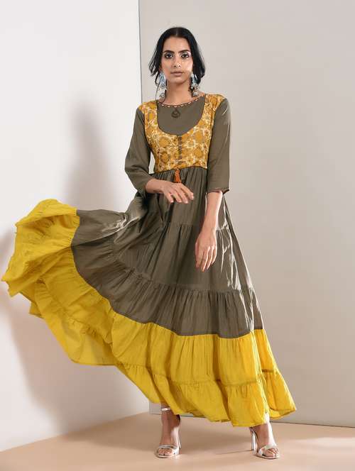 color block tiered kurta - 15760023 - Very Small Image - 1