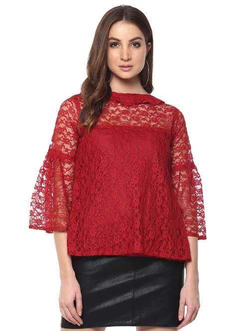 ruffle trim lace top - 15770351 - Very Small Image - 1