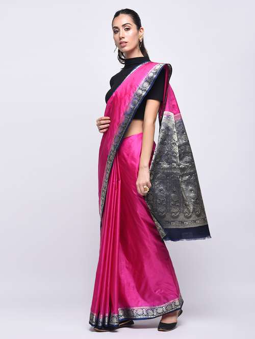 self design border solid saree with blouse - 15775438 - Very Small Image - 1