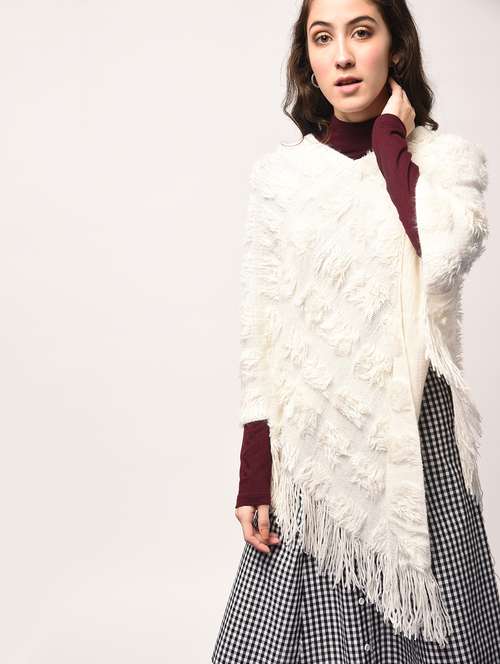 fringed v-neck poncho - 15801656 - Very Small Image - 1