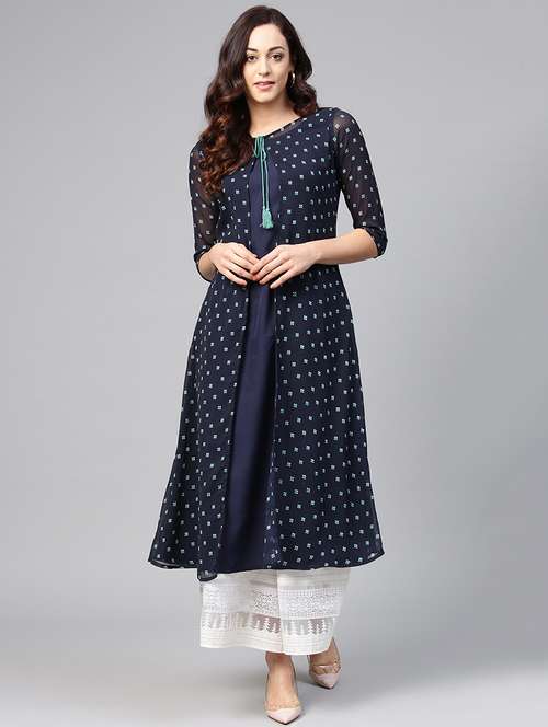 geometric printed layered kurta - 15827721 - Very Small Image - 1
