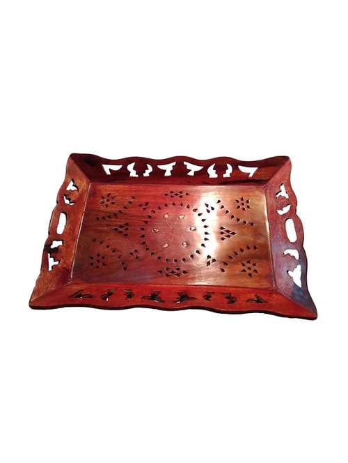 desi karigar brown wooden multipurpose tray - 15903498 - Very Small Image - 1