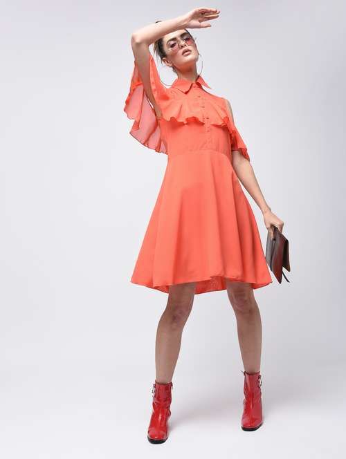 ruffled cold shoulder a-line dress - 15908210 - Very Small Image - 1