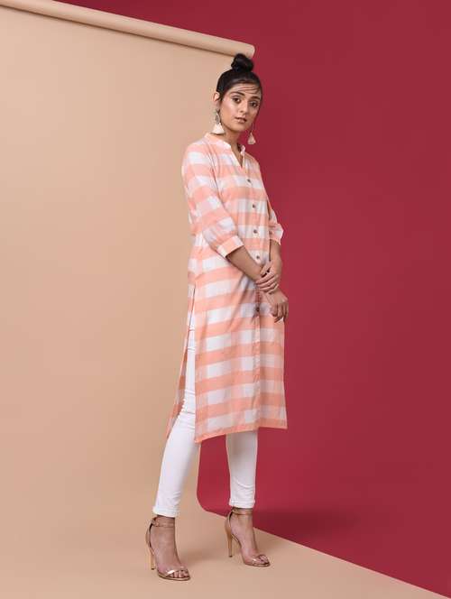 checkered straight kurta - 15970027 - Very Small Image - 1