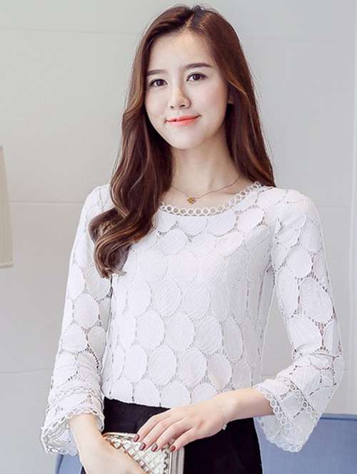 flute sleeved laced top - 16027636 - Very Small Image - 1