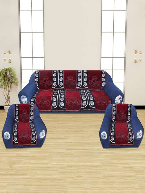 polyester fabric floral design sofa covers set of 5 seater - maroon - 16029908 - Very Small Image - 1