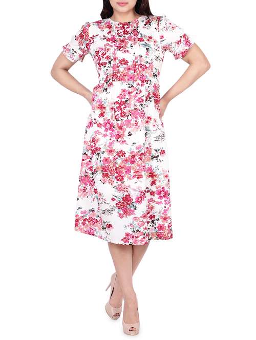 pin tucked floral a-line dress - 16041152 - Very Small Image - 1