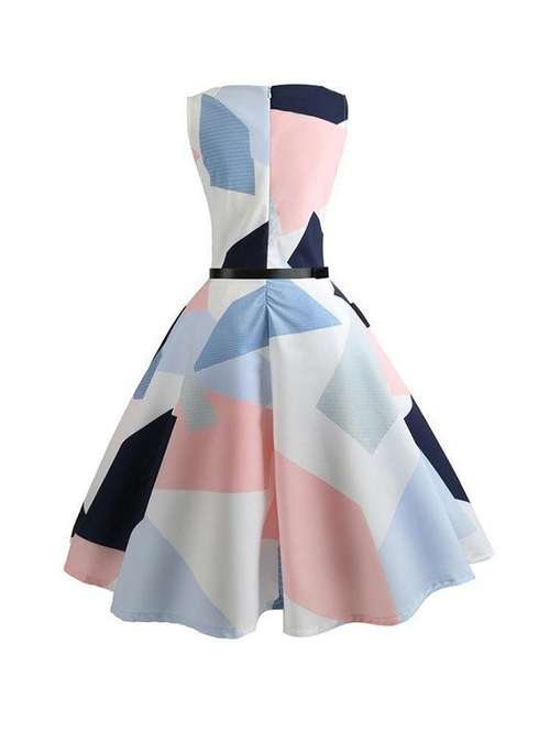 off shoulder geometric flared dress - 16061777 - Very Small Image - 1