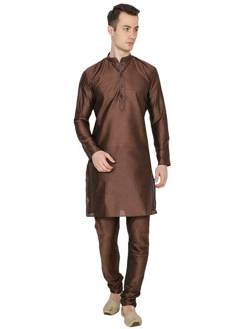 brown silk blend long kurta - 16079720 - Very Small Image - 1
