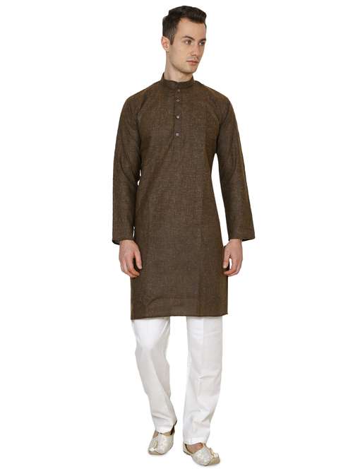 brown cotton long kurta - 16079730 - Very Small Image - 1