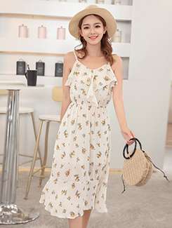 ruffle detail cami neck a-line dress - 16081338 - Very Small Image - 1