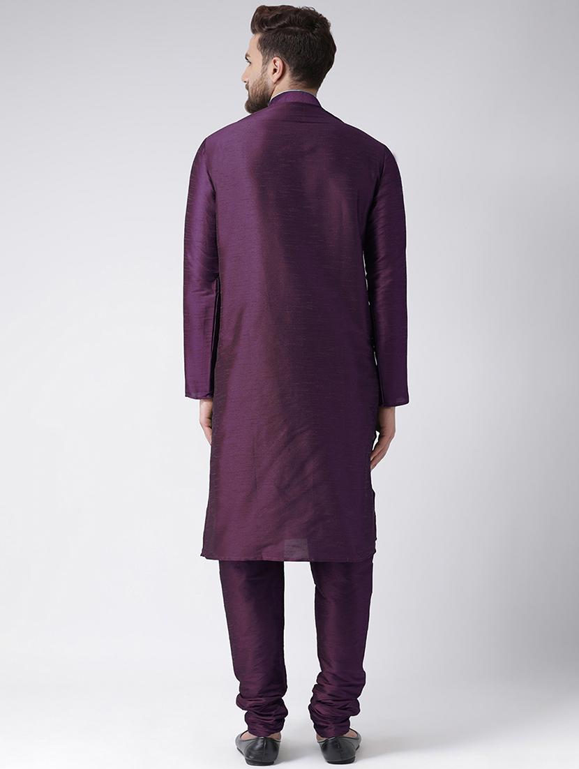 purple silk blend kurta pyjama set - 16087304 - Standard Image - 2