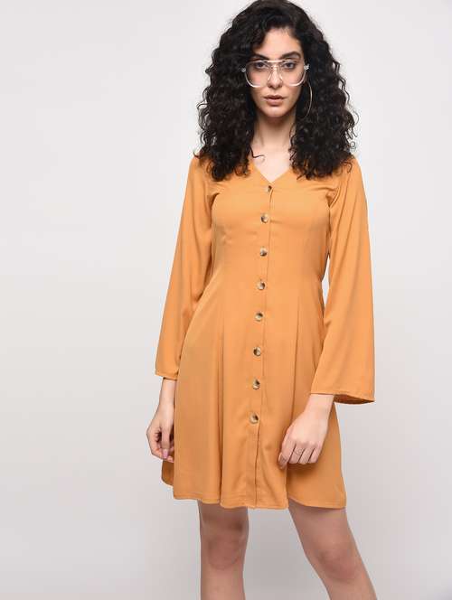 tie back button up a-line dress - 16087382 - Very Small Image - 1