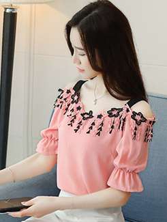 laced cold shoulder top - 16089253 - Very Small Image - 1