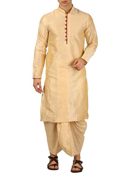 beige silk blend dhoti kurta set - 16134969 - Very Small Image - 1